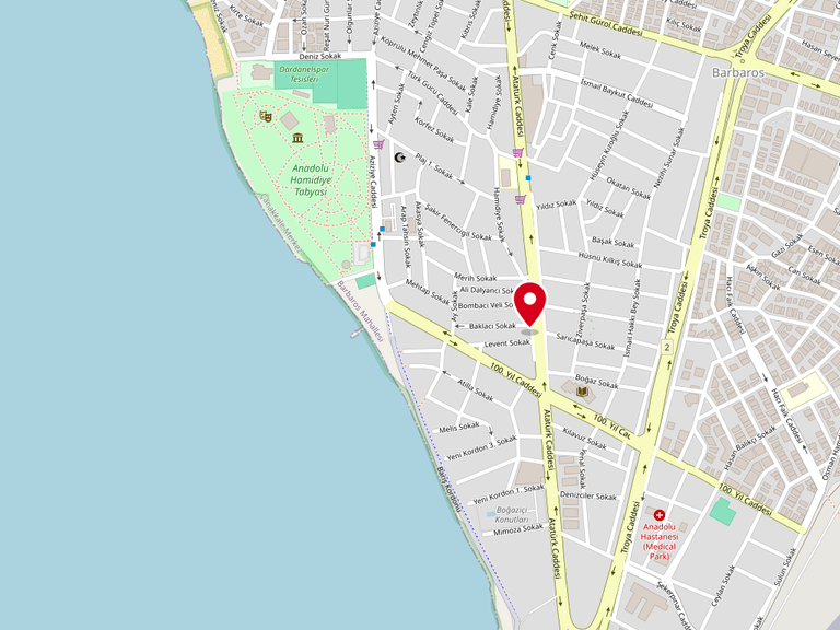 Bayrak Otopark konum haritası — Barbaros Mah. Atatürk Cd. No:270, 17020 Merkez/Çanakkale